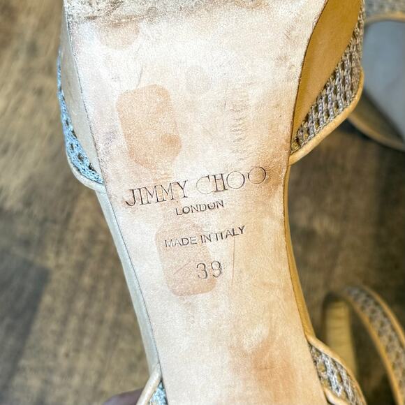 Jimmy Choo Kayden Stiletto Heel Leather Mesh Ankle Strap Platform Women’s Sz 39 - Picture 11 of 12